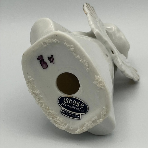 Vintage Chase JAPAN Porcelain Angel Figurines Set of 2 Accordian White Gold - Picture 9 of 9